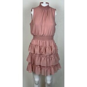 Revolve 1 State Mini Sleeveless Tiered Ruffle Dress Sz S Pink Romantic Coquette